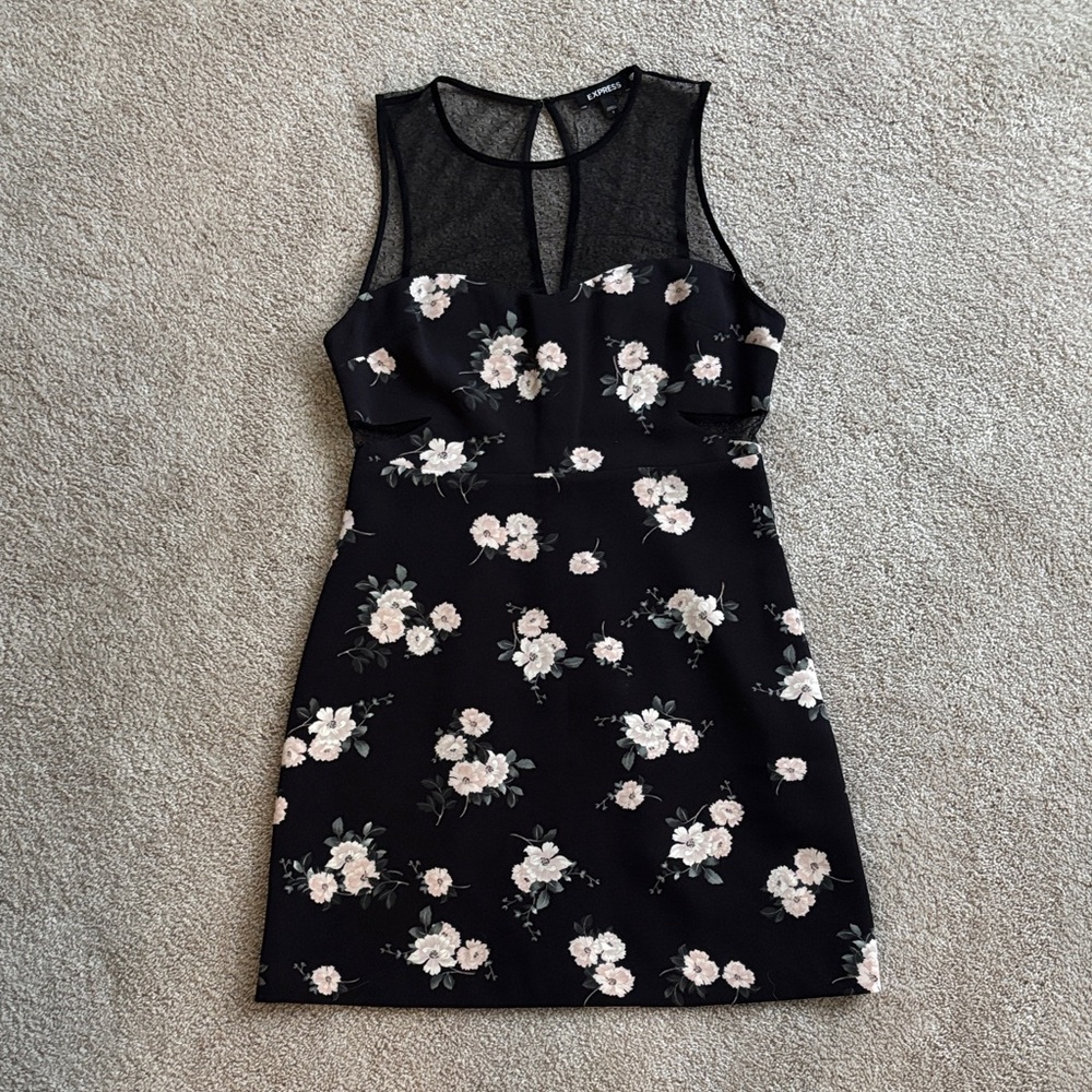 Express Floral Black Sleeveless Dress